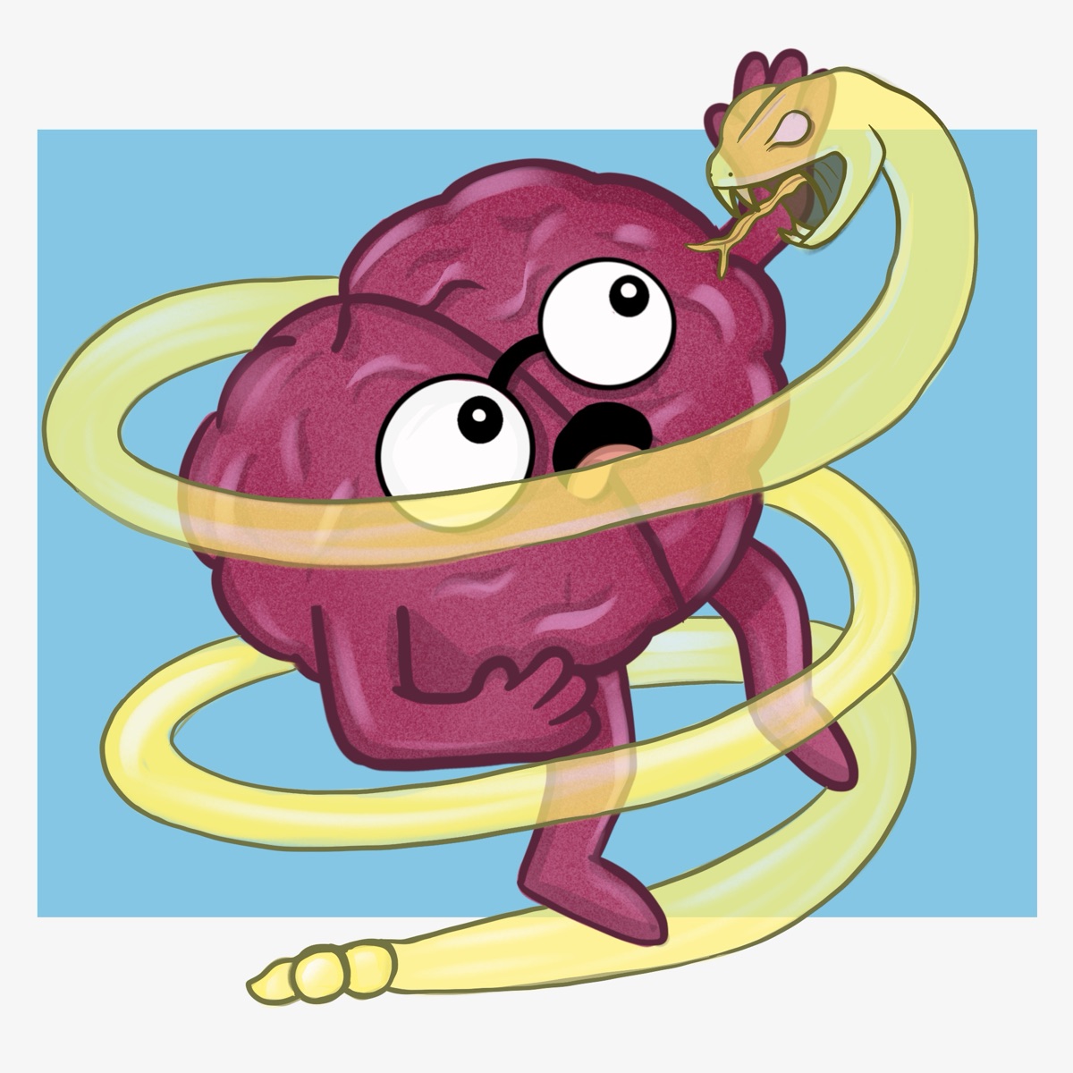 Brain character caught in a highlighter spiral